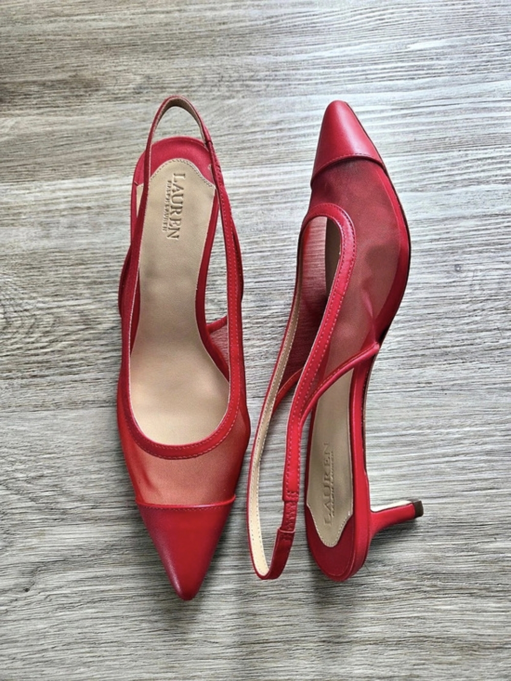 Lauren Ralph Lauren Lolah CP Toe-PM-SLG Pointed Toe Slingback Heels in Red US 7 - Picture 2 of 5